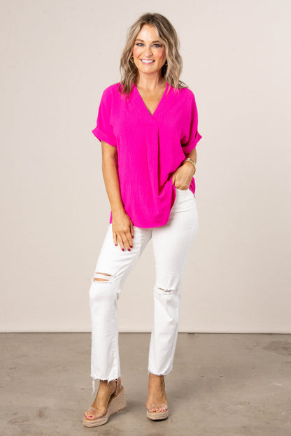 Front Pleat Cuffed Sleeve Top