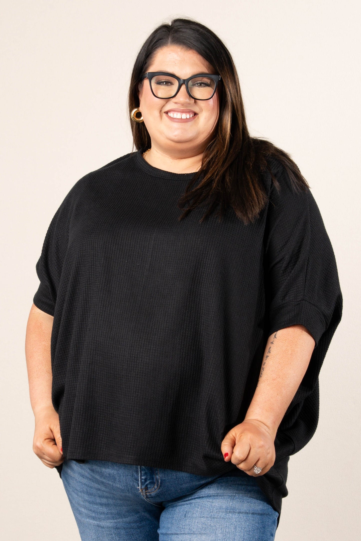 Waffle Knit Hi-Lo Poncho Top