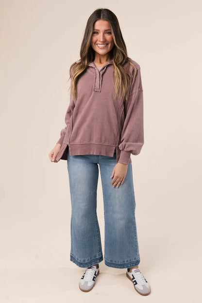 Mineral Washed Half Snap Pullover