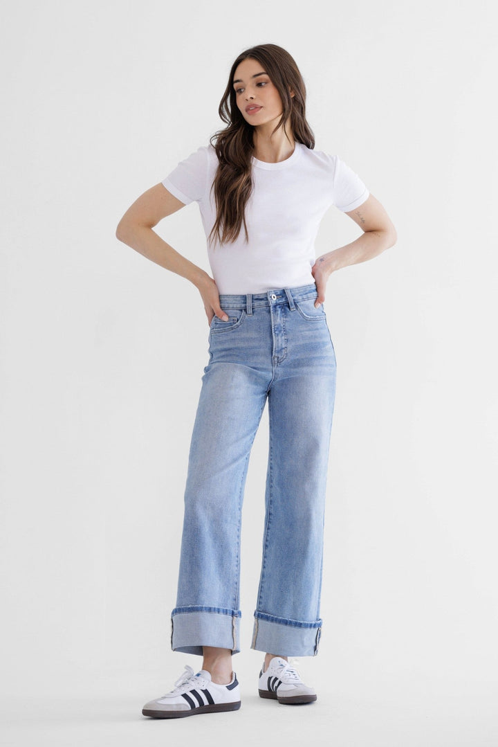 Mica High Rise Wide Leg Cuffed Jeans