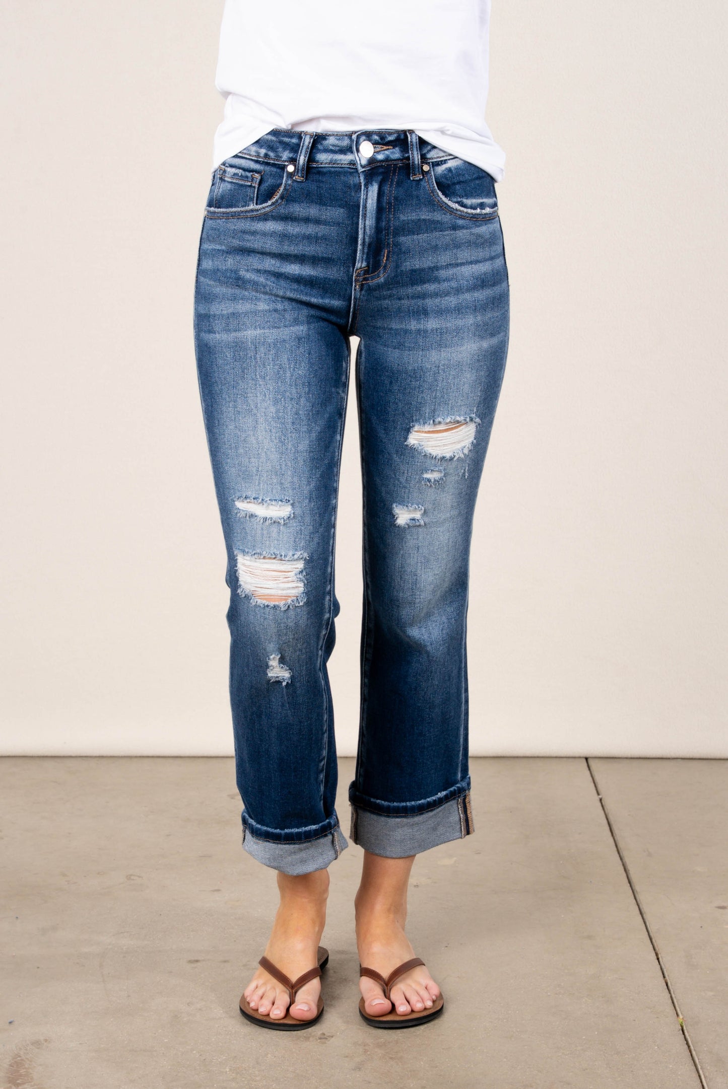Risen Mid Rise Cuffed Jeans