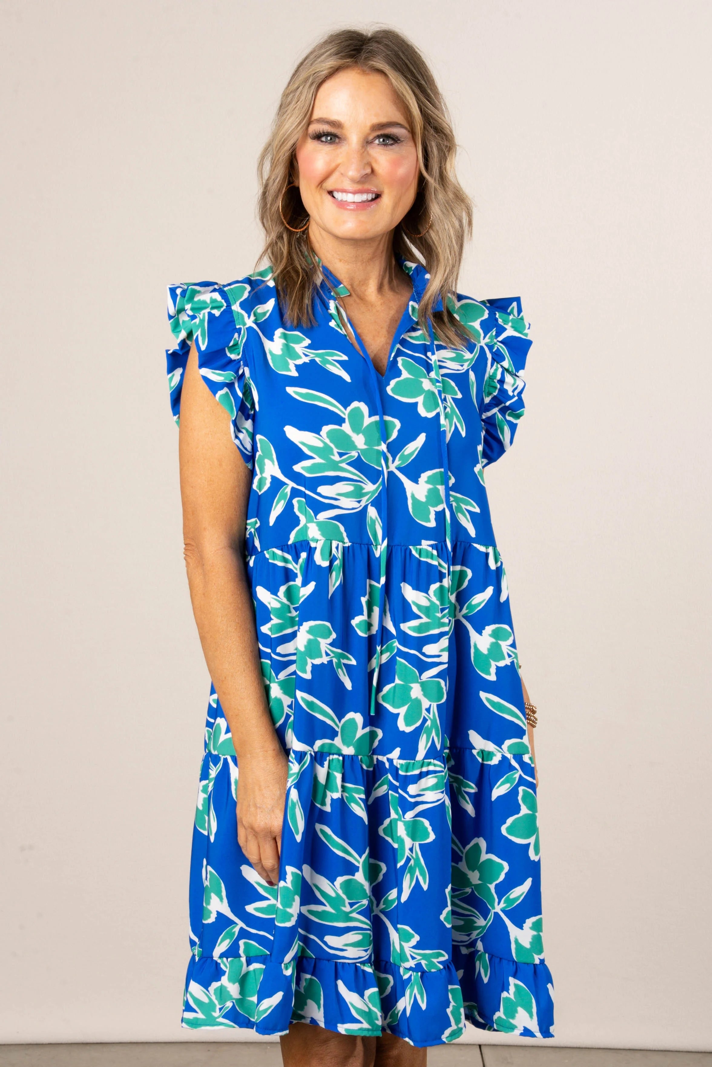 Royal Glamour Raspberry Floral Ruffle Tie Neck Dress in Royal – Glamour Farms Boutique