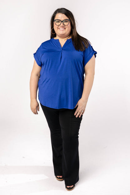 Liz Solid Short Tab Sleeve Top
