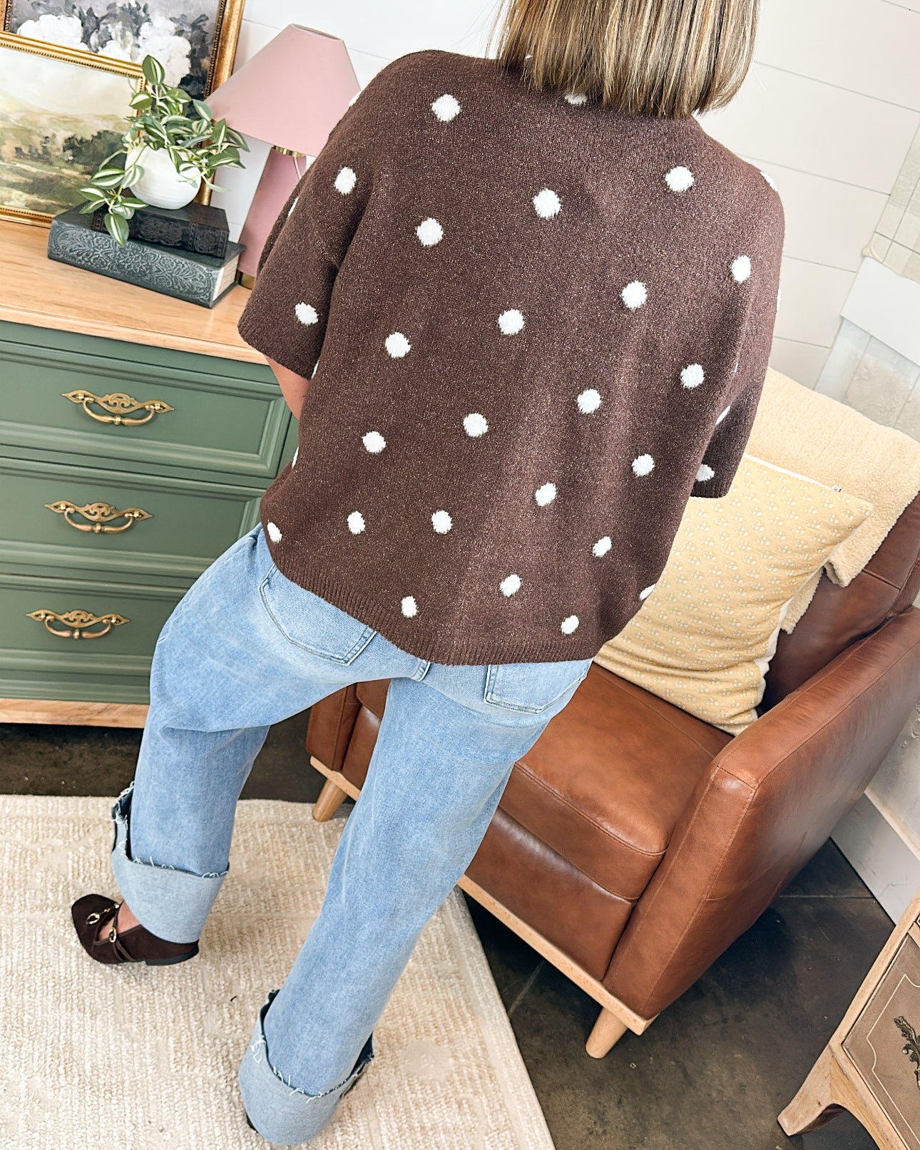 Espresso Dreams Polka Dot Sweater Cardigan