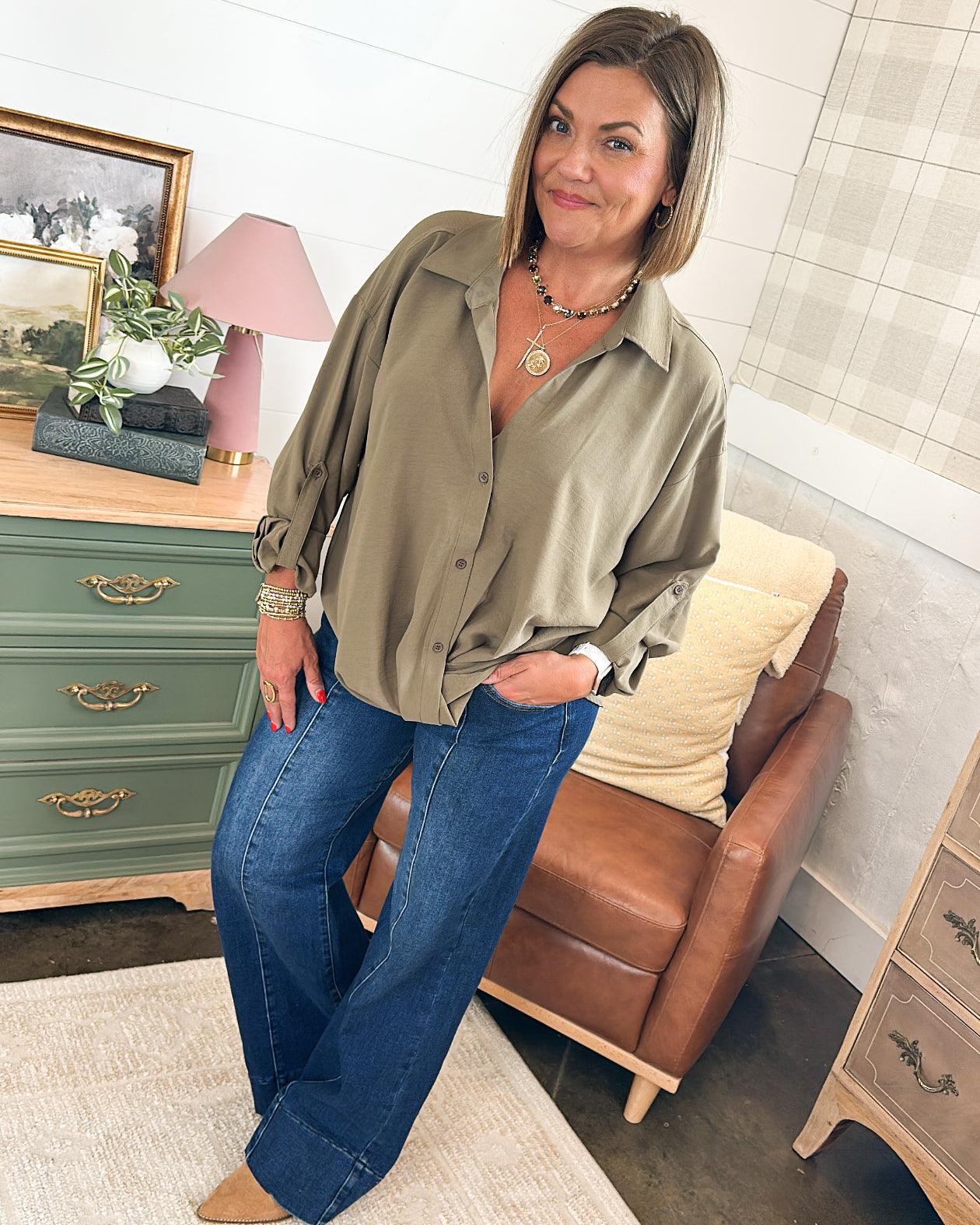It's A Wrap Gathered Waist Tab Sleeve Blouse