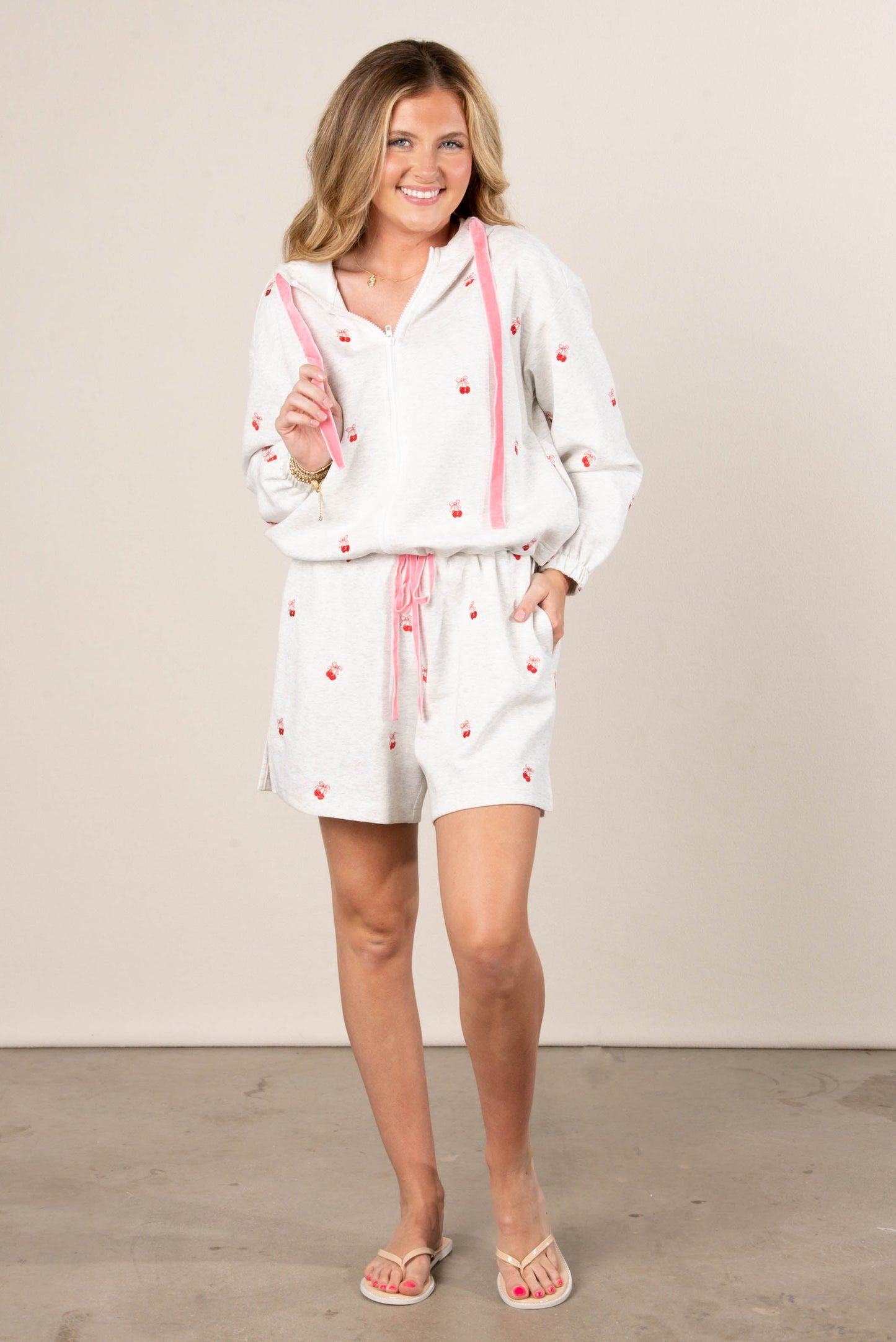 Cherry Embroidered Jacket + Shorts Set