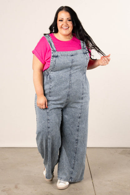 Washed Wide Leg Denim Overalls