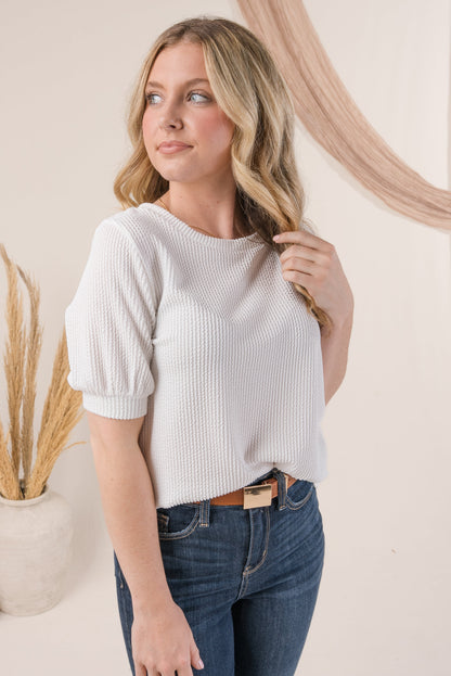 Ribbed Puff Sleeve Top