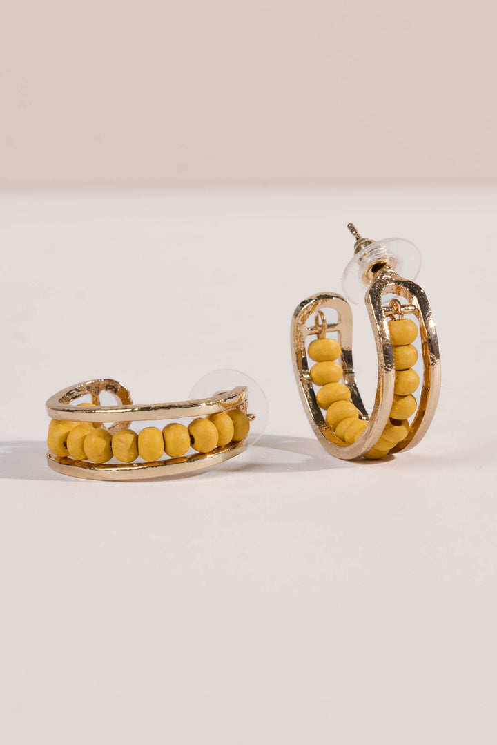 Wood Beaded Hoop Earrings