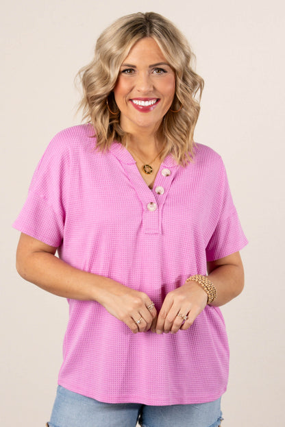 Waffle Knit Button Neck Top