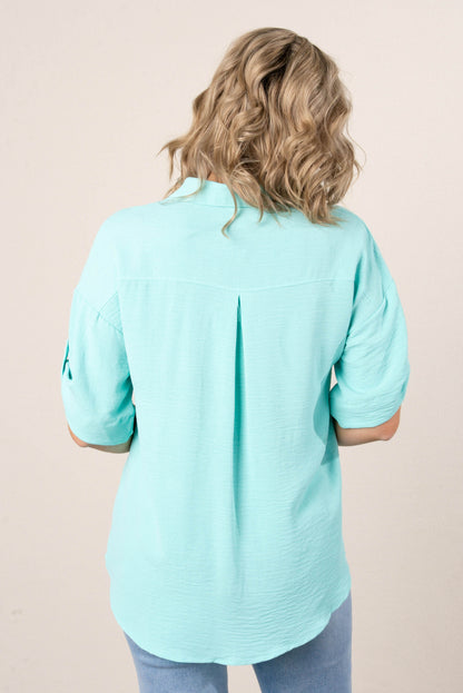 Crinkle Knit Tab Sleeve Shirt *Final Sale*