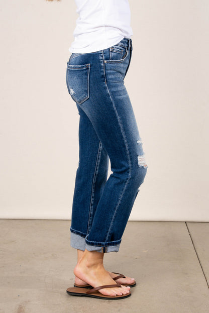 Risen Mid Rise Cuffed Jeans