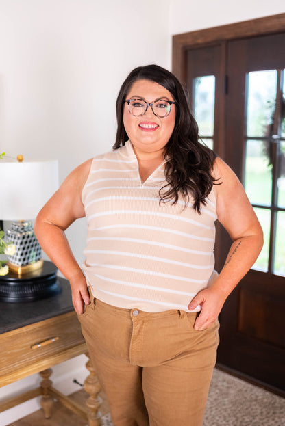 Striped Sleeveless Quarter Zip Sweater *Final Sale*