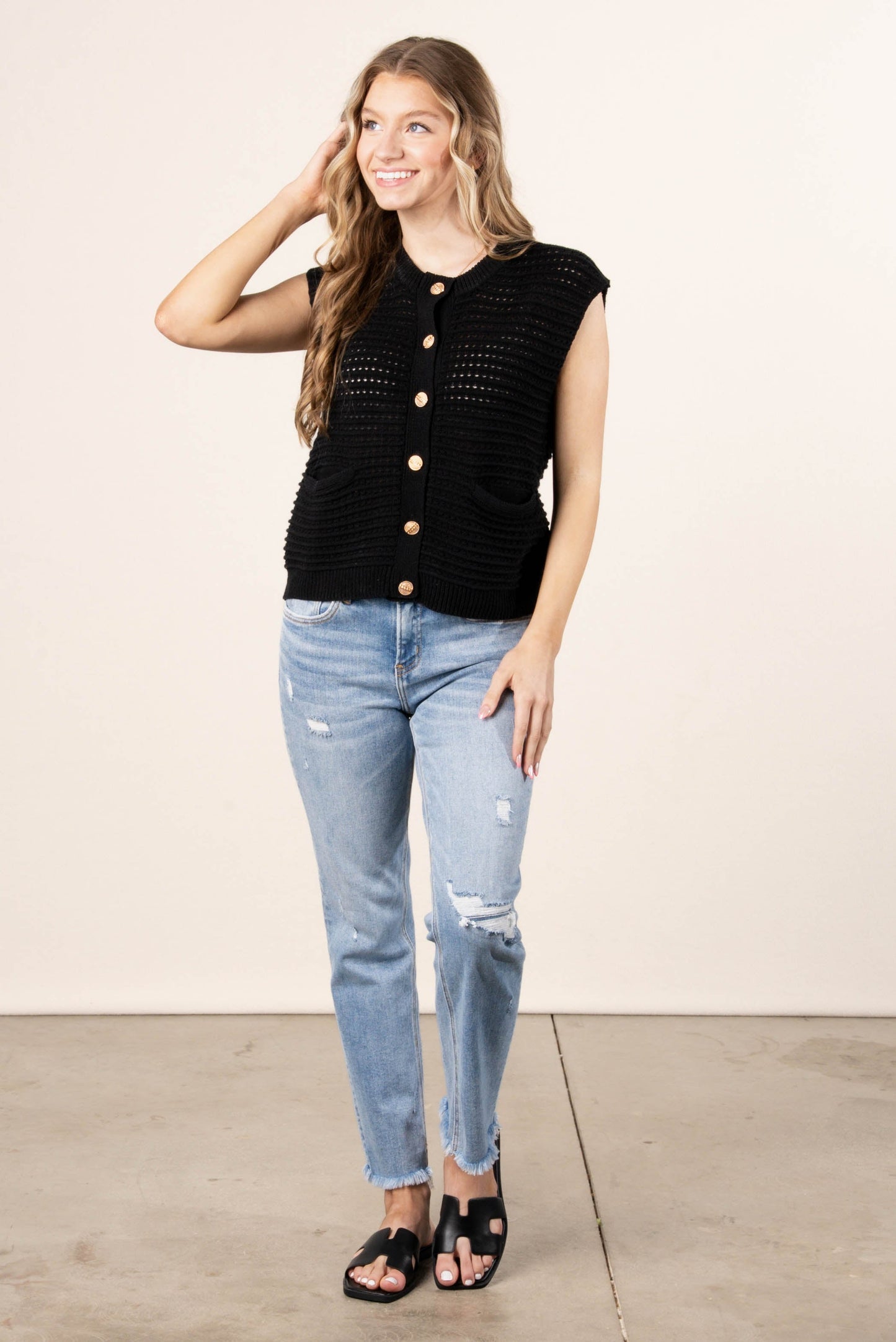 Crocheted Gold Button Sweater Vest