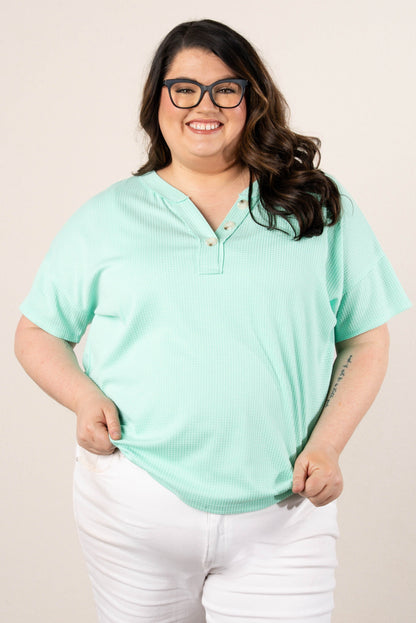 Waffle Knit Button Neck Top