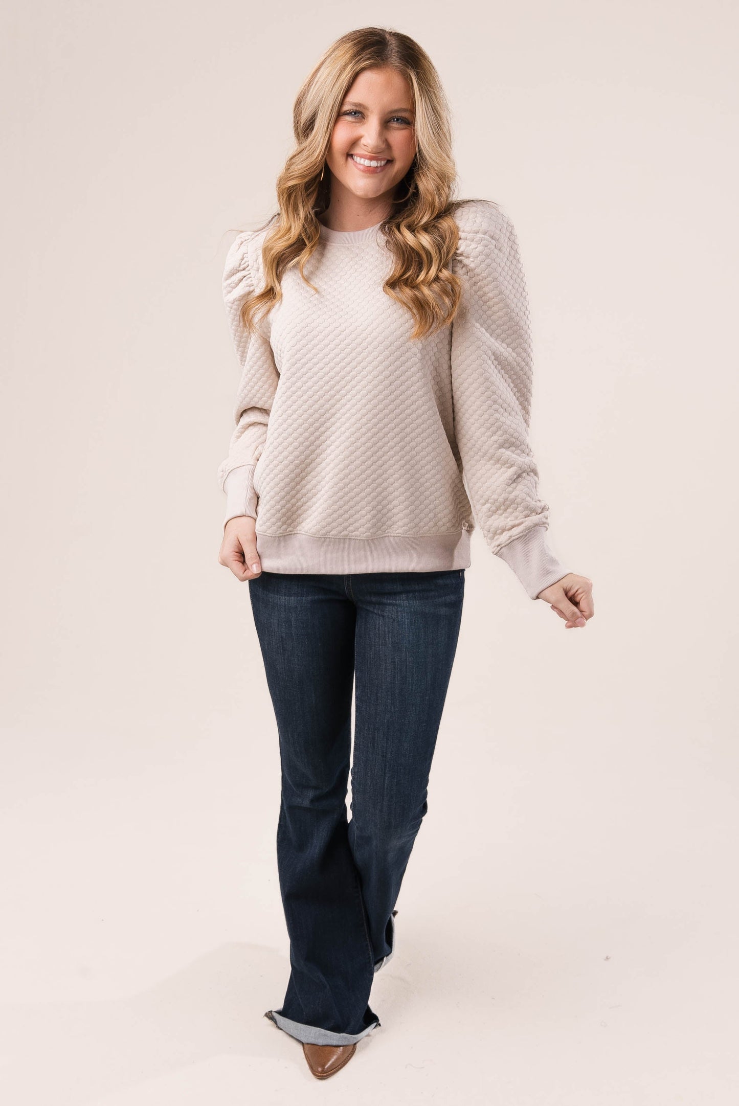 Embossed Pleated Shoulder Top