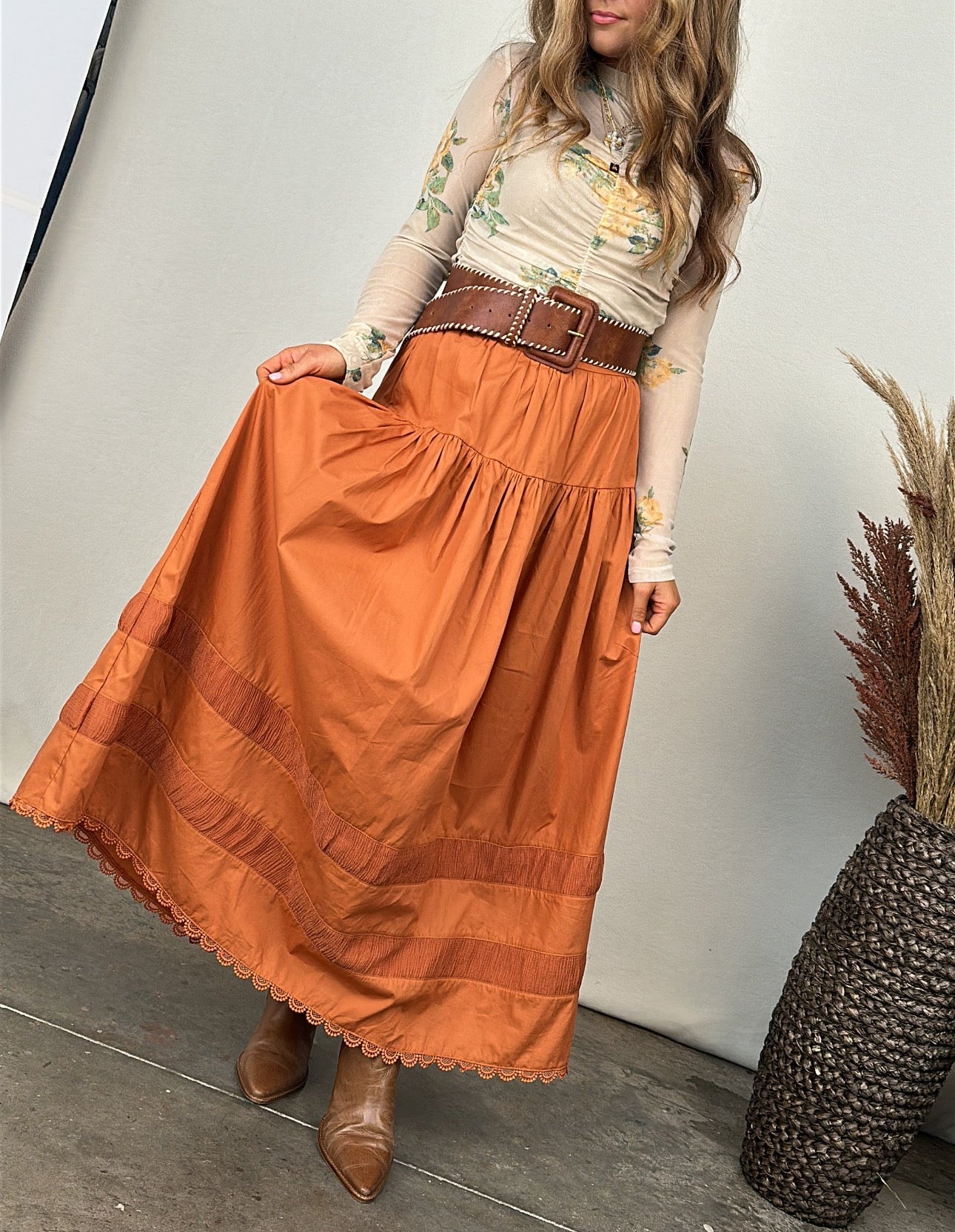 Boho Charm Tiered Midi Skirt