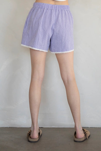 Gingham Boxer Shorts W/ Lace Trim