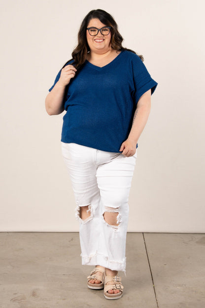 Waffle Knit Cuffed Sleeve Top