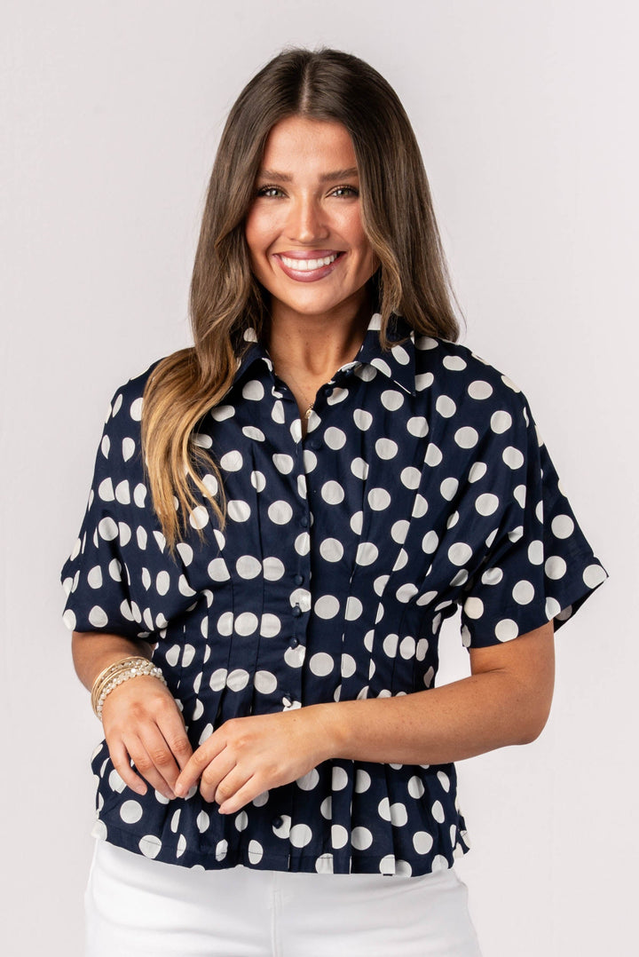 Polka Dot Pleated Waist Blouse