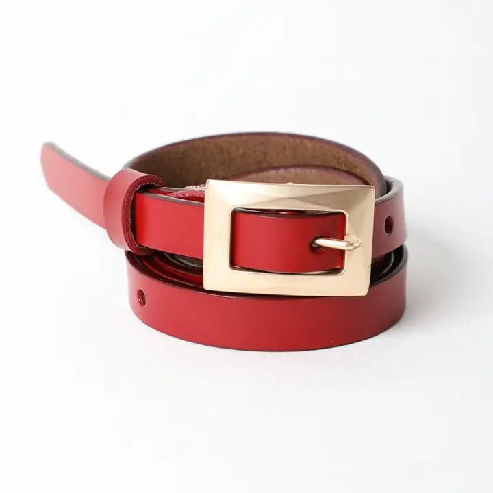 Leather Skinny Square Buckle Belt