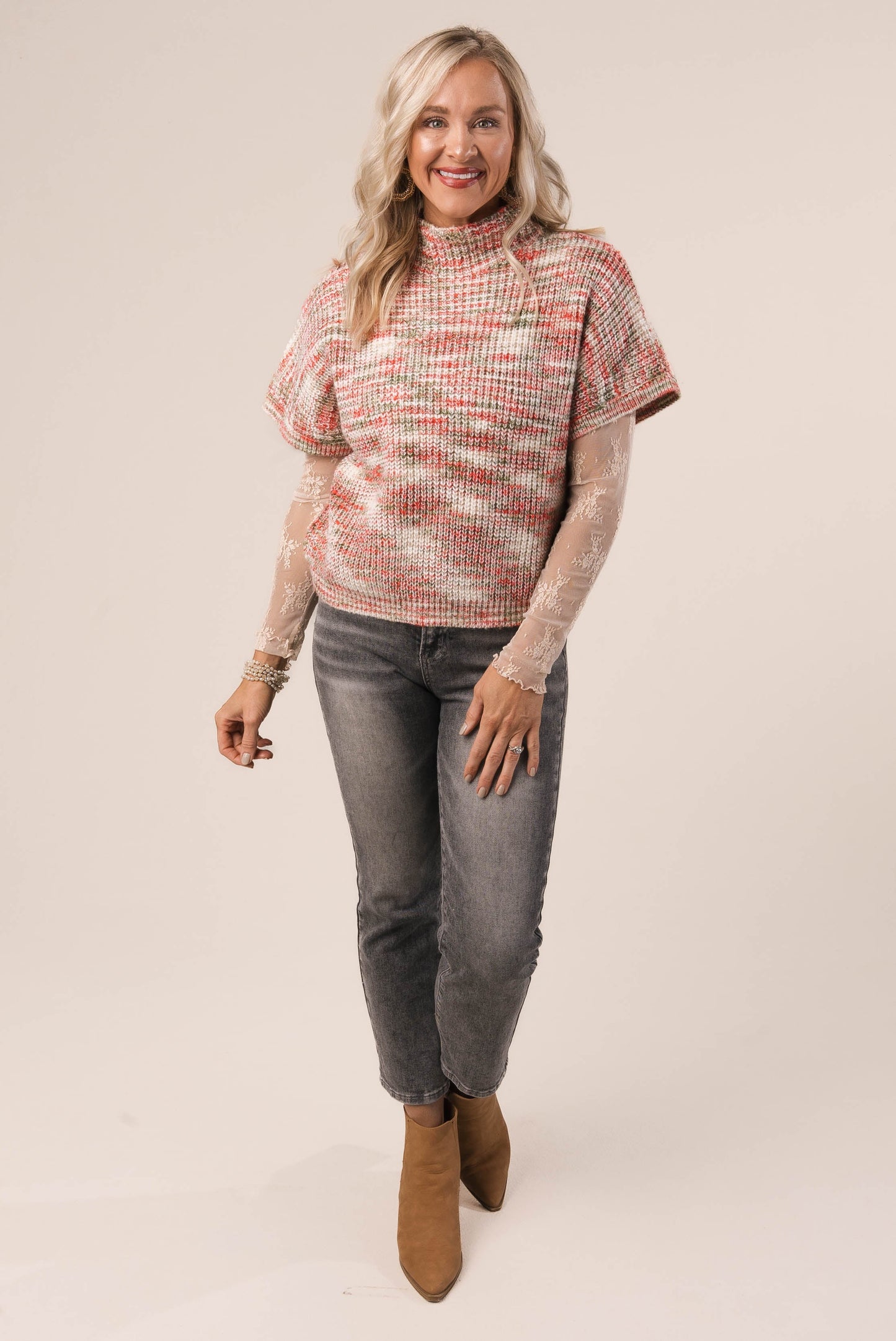 Marled Knit Mock Neck Sweater in Oatmeal *Final Sale*