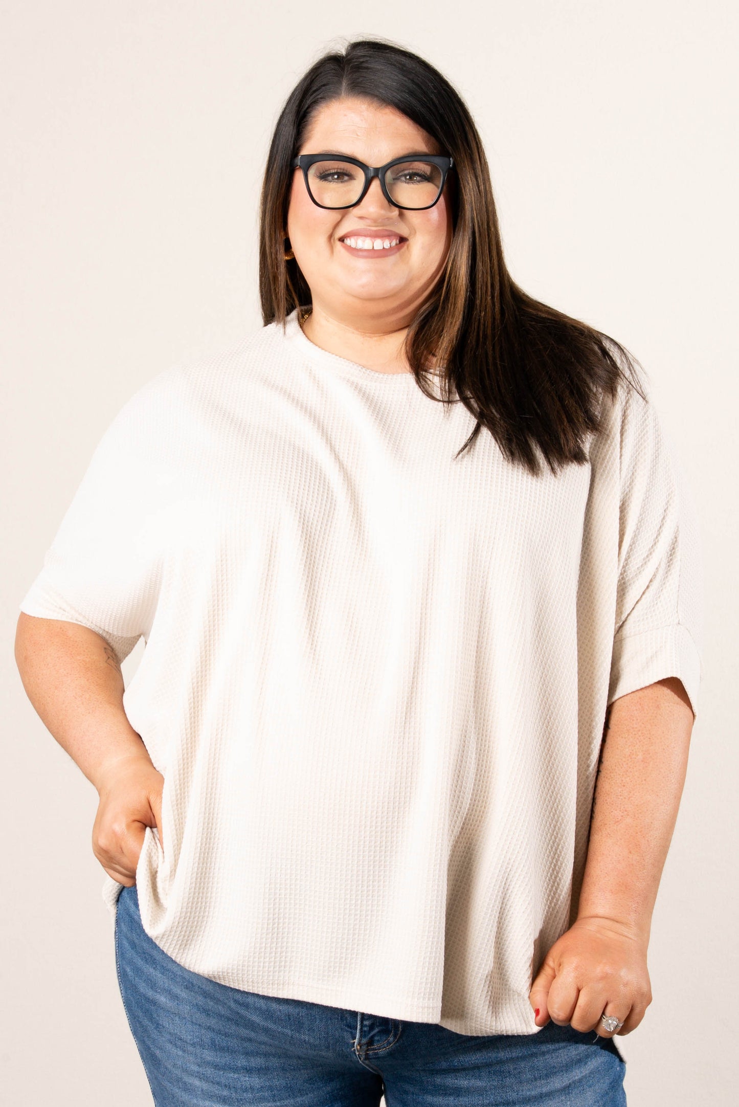 Waffle Knit Hi-Lo Poncho Top