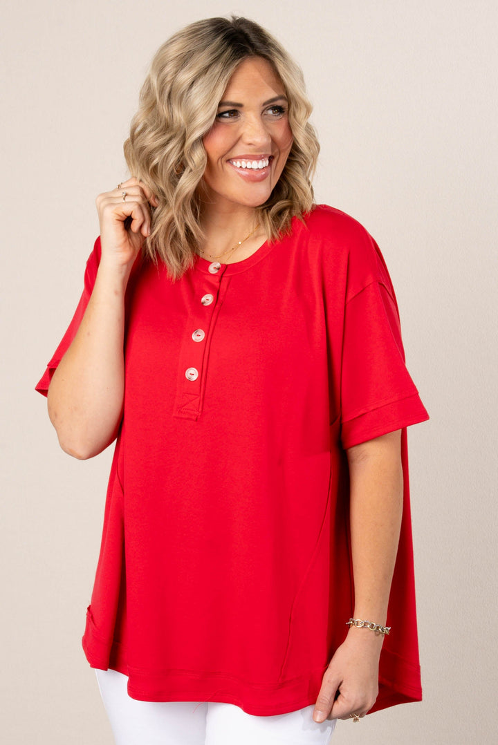 Drop Shoulder Henley Top