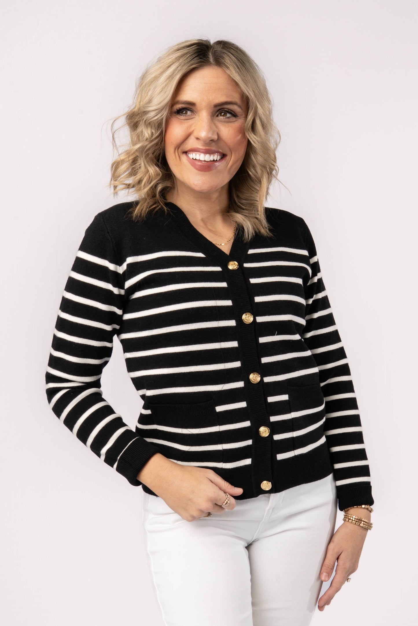 Striped Gold Button Cardigan