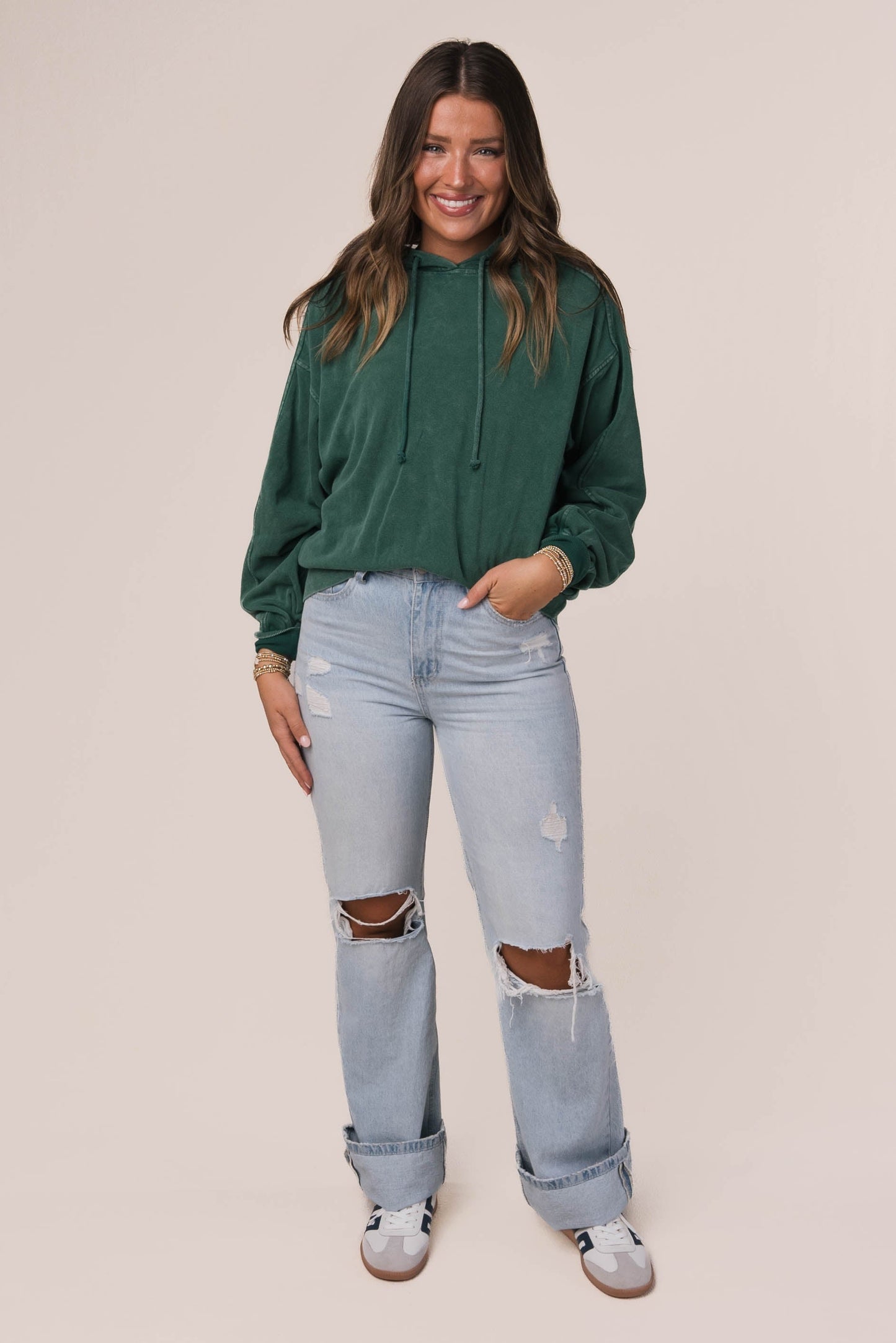 Washed Seamed Hooded Pullover