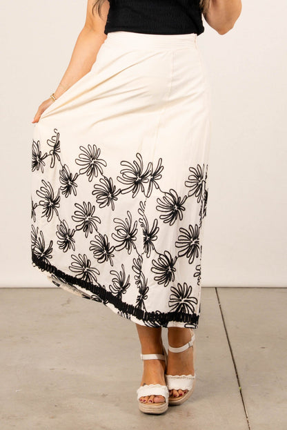 Floral Embroidered Midi Skirt