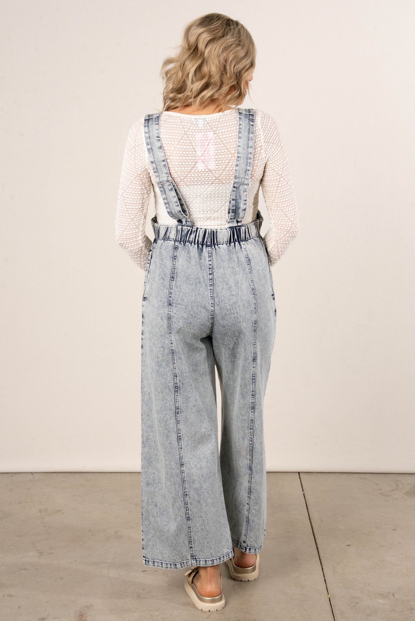 Washed Wide Leg Denim Overalls