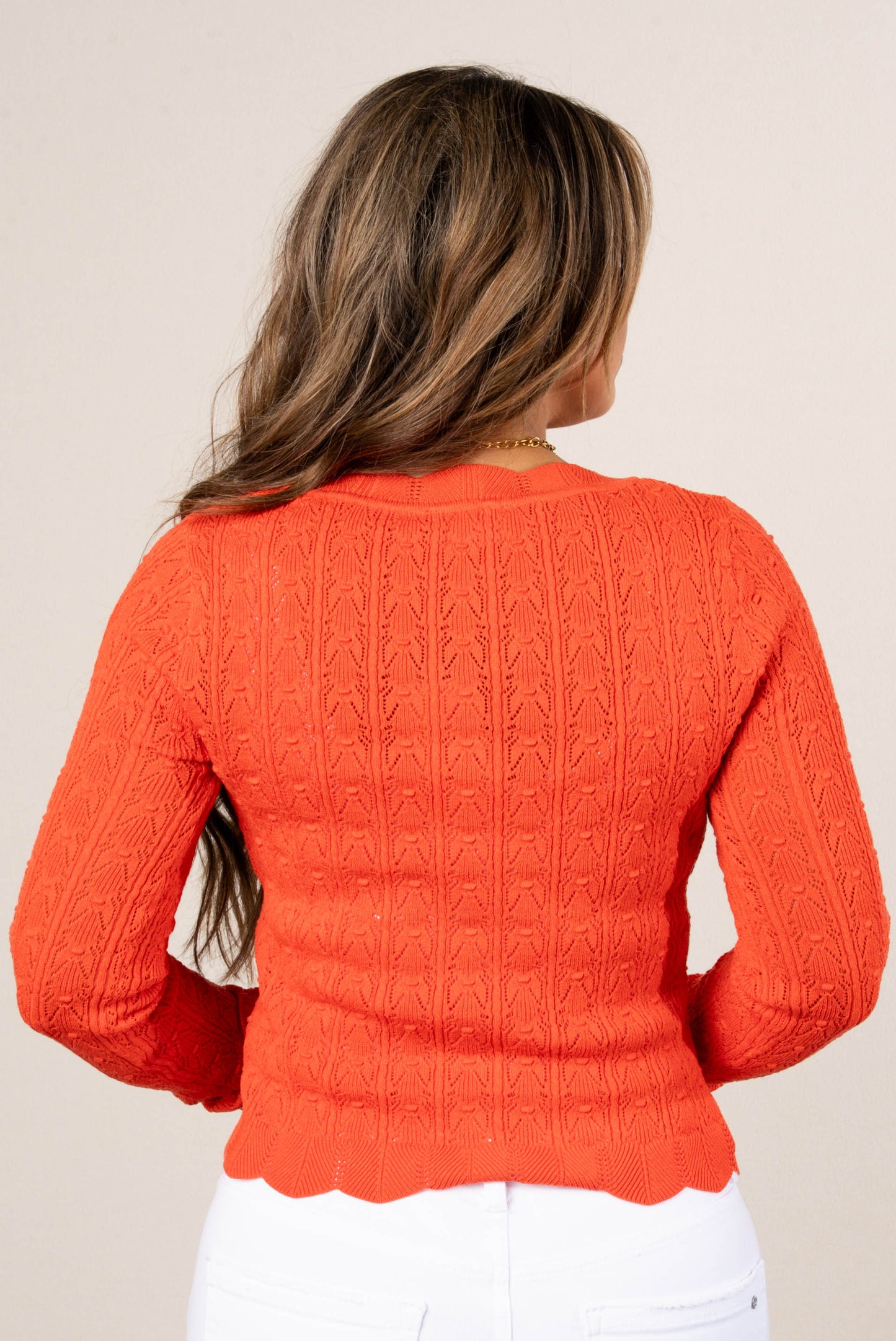 Pointelle Knit Scallop Edge Cardigan