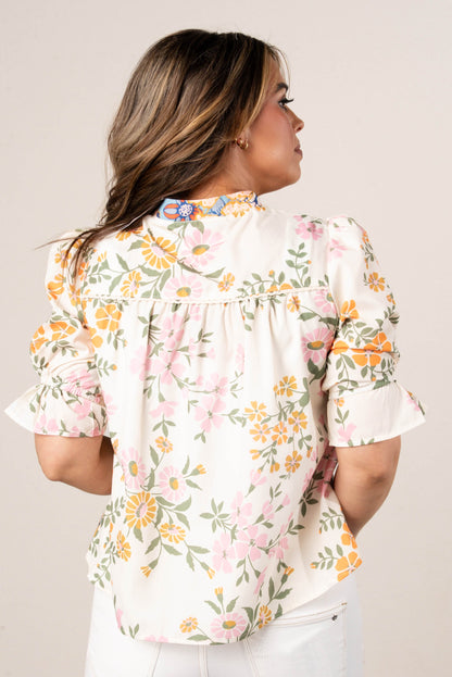 Georgia Mae Floral Block Embroidered Neck Top