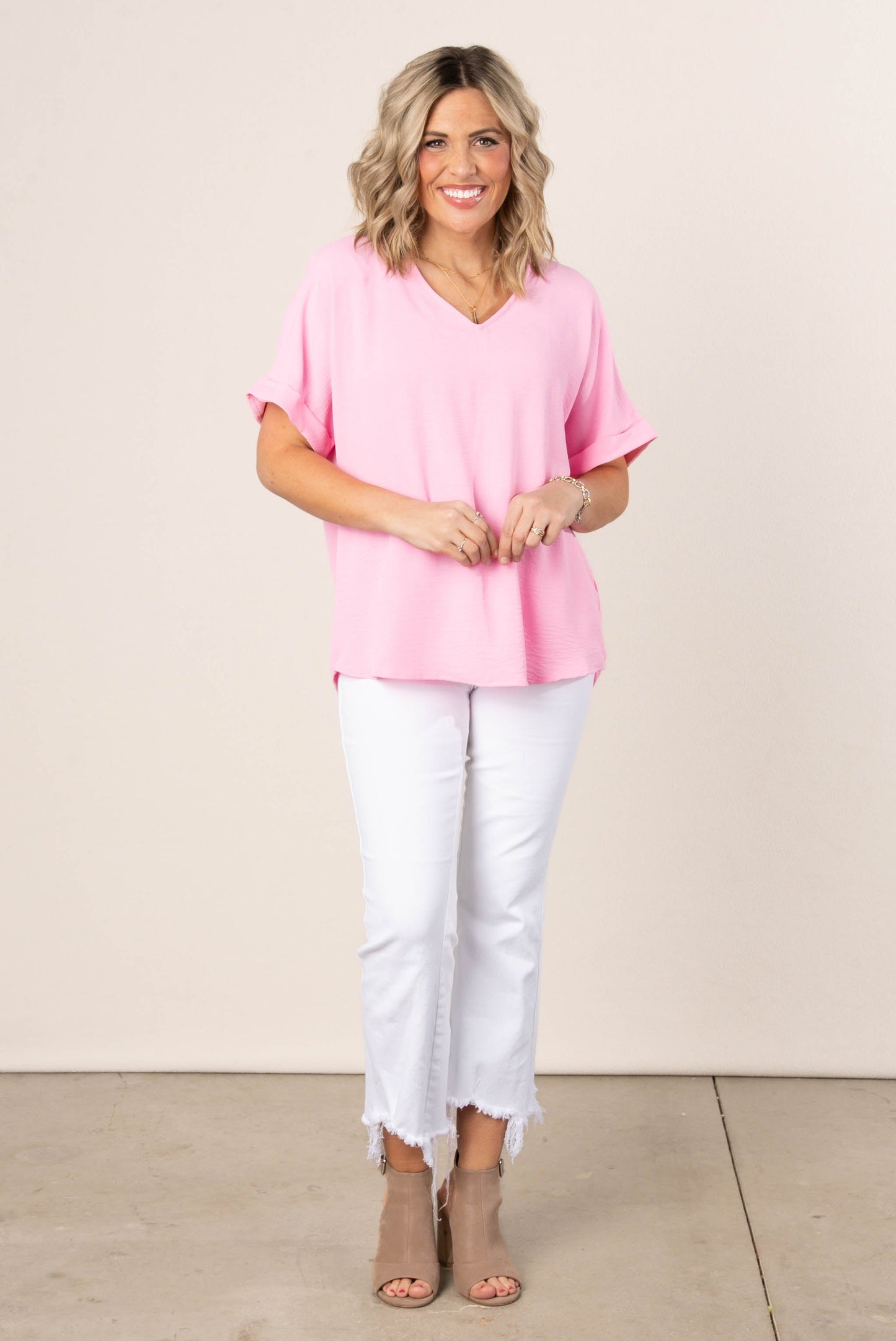 Crinkle Cuffed Sleeve Dolman Blouses