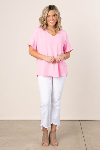Crinkle Cuffed Sleeve Dolman Blouses