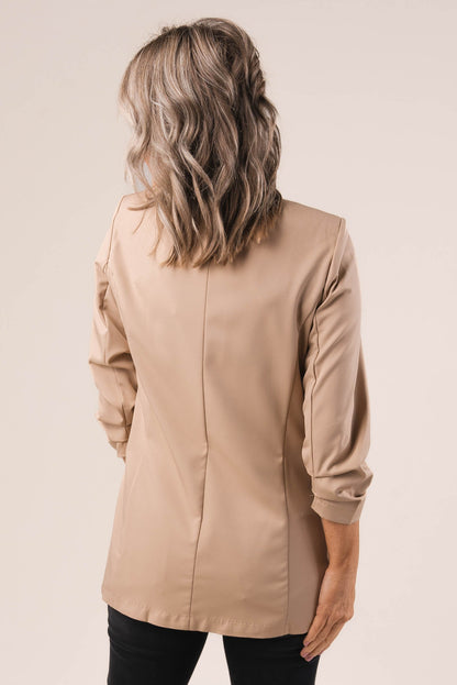 Open Front Ruched Sleeve Blazer