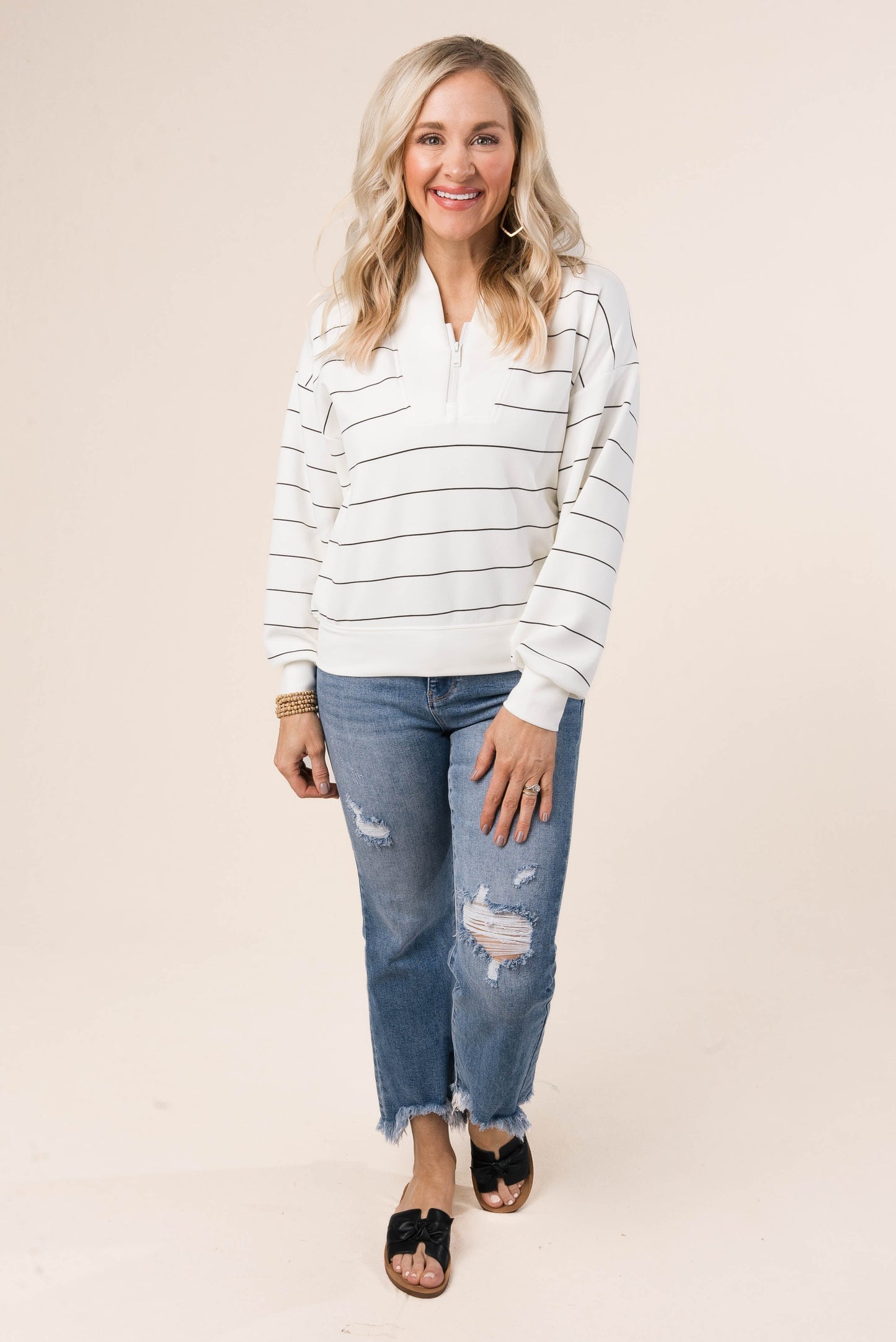 Striped Quarter Zip Scuba Pullover