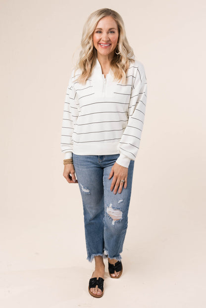 Striped Quarter Zip Scuba Pullover