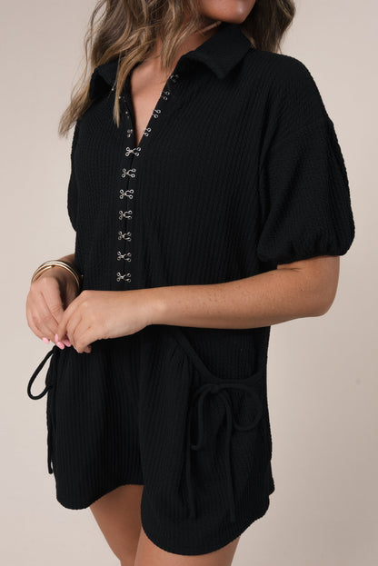 Textured Hook + Eye Closure Romper *Final Sale*