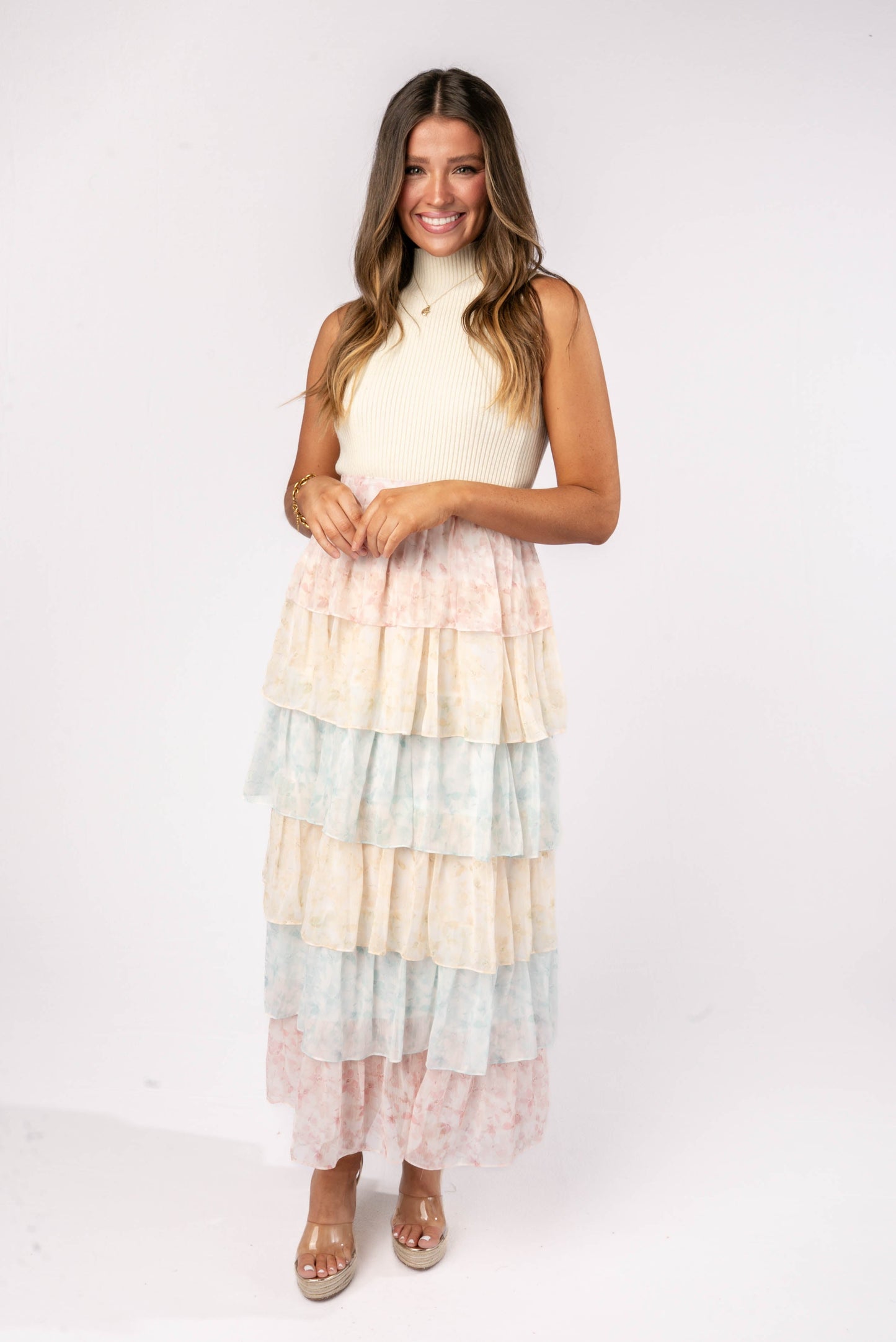 Floral Chiffon Tiered Maxi Skirt