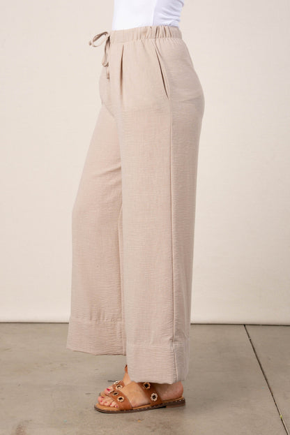Textured Drawstring Palazzo Pants