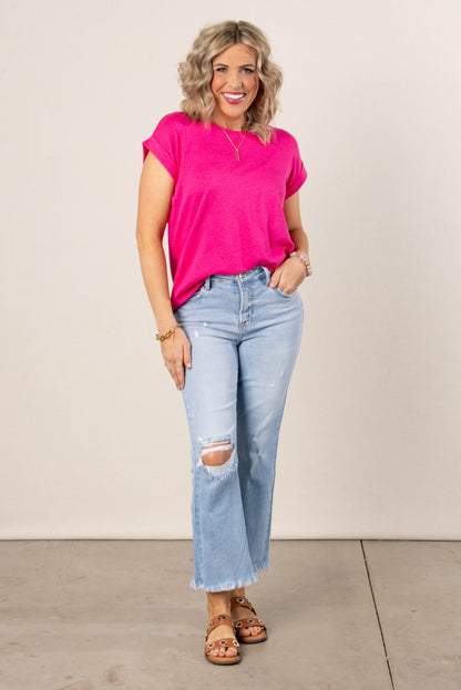 Slub Knit Cuffed Sleeve Top