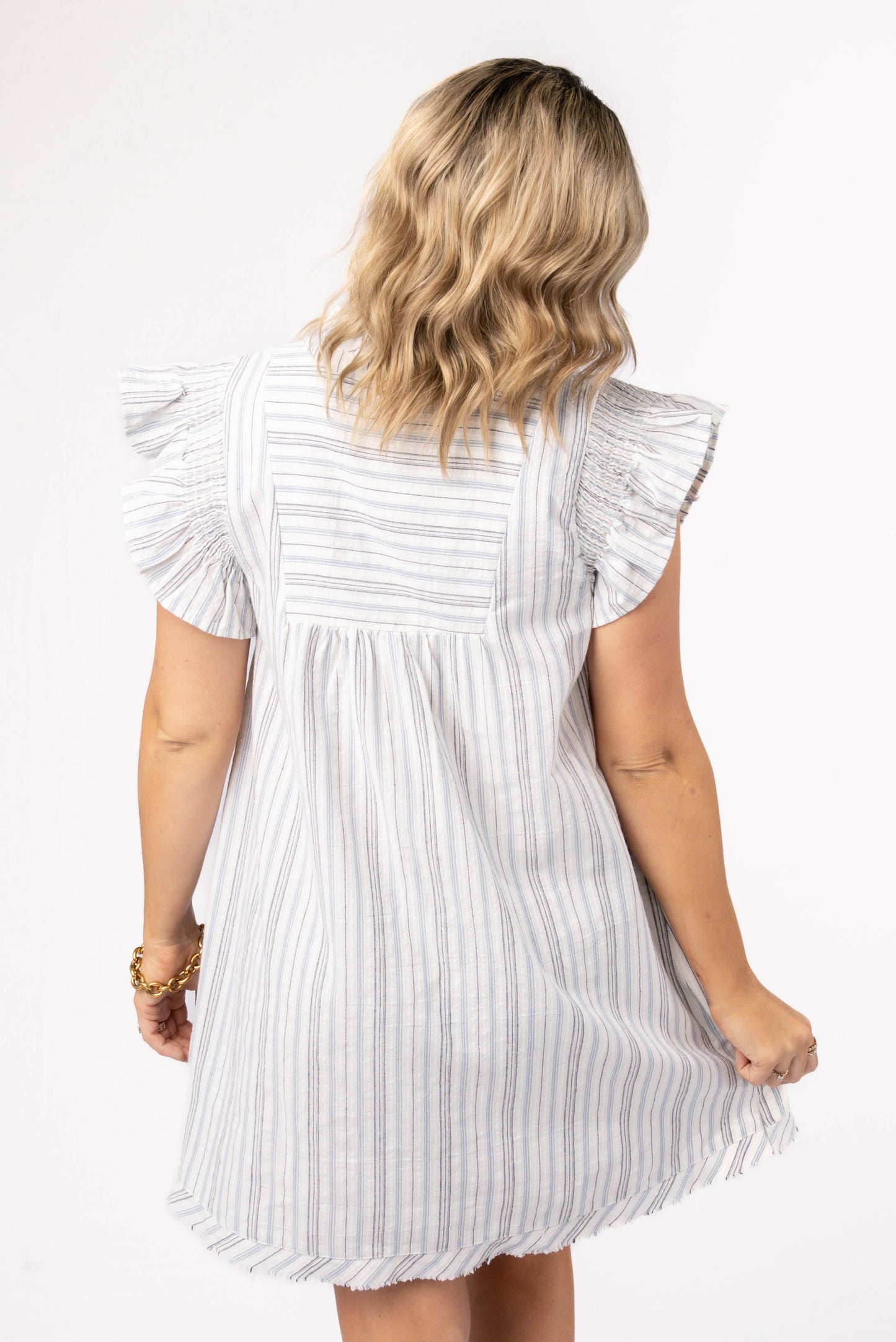 Striped Smocked Ruffle Shoulder Dress *Final Sale*