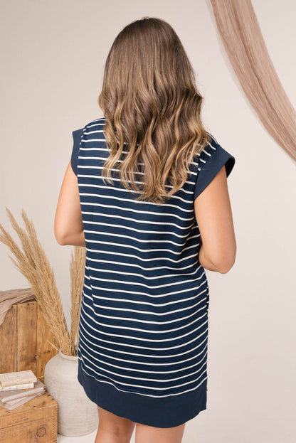Stripe Knit Quarter Zip Dress