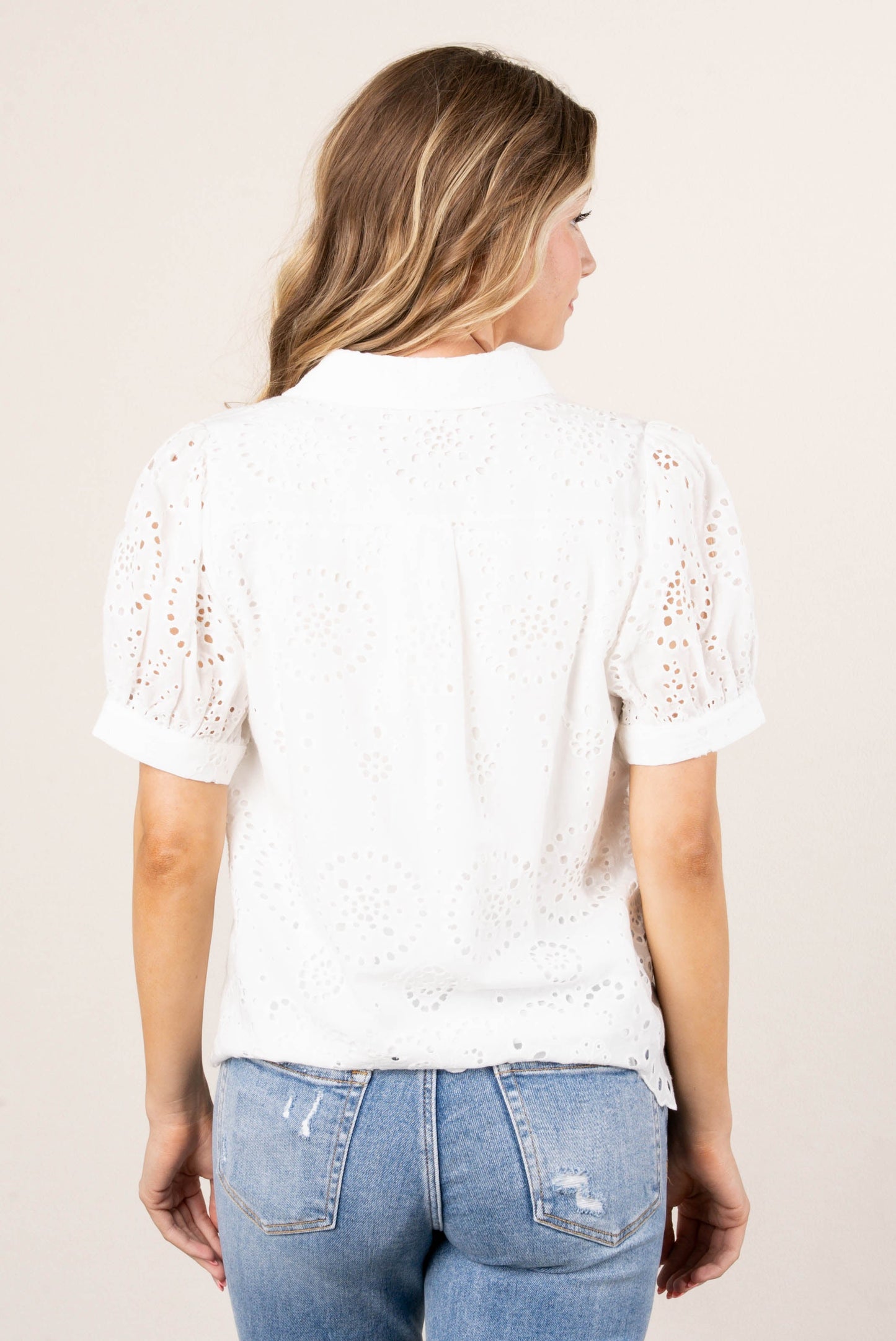 Eyelet Lace Scallop Hem Shirt *Final Sale*