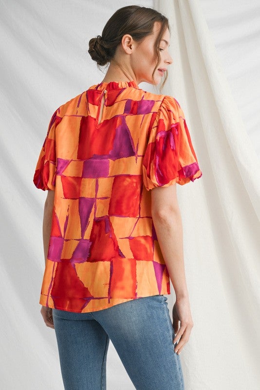 Puff Sleeve Abstract Top *Final Sale*