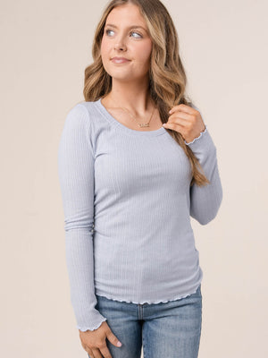 Textured Knit Lettuce Hem Top