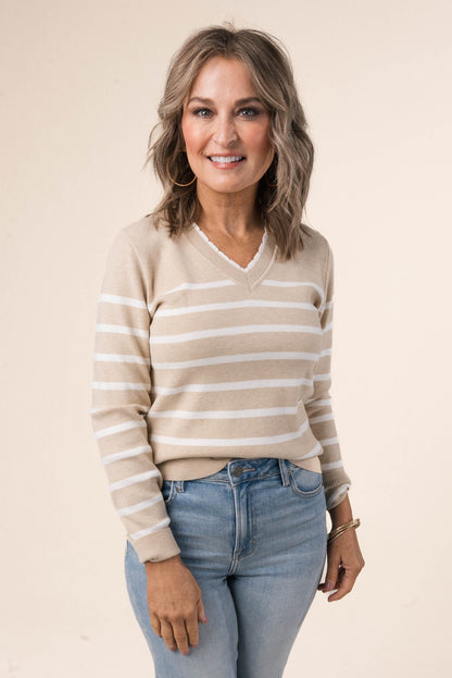 Striped Scallop Neck Sweater