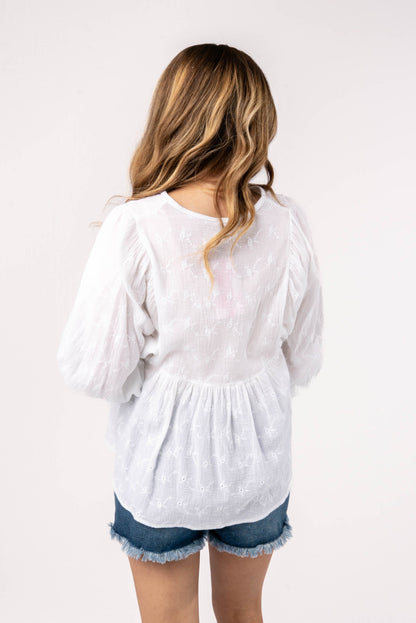 Floral Eyelet Tie Front Blouse